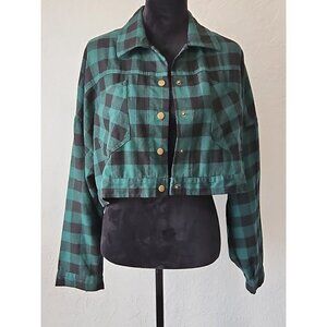 HYFVE green Buffalo Plaid Cropped Shirt Jacket Sz Med Christmas Y2k Cabincore